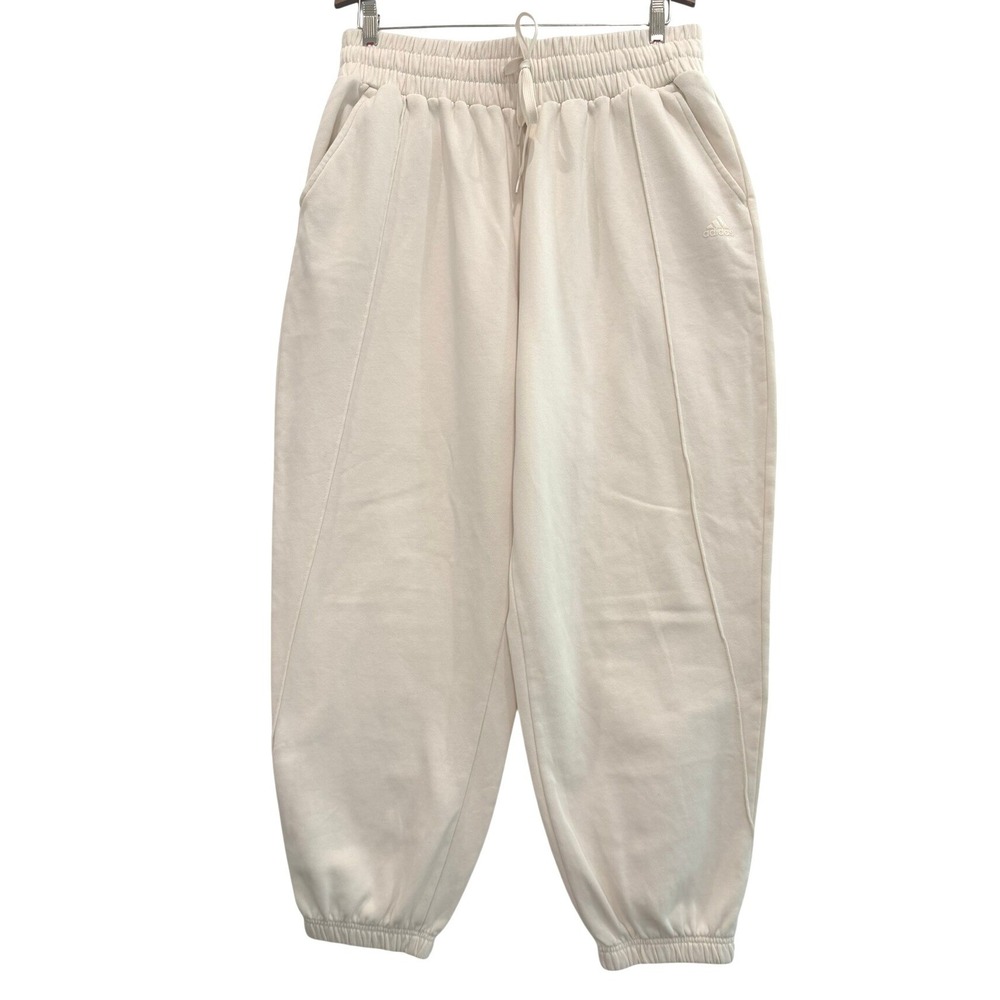 Adidas Women's XL Cream Fleece Lined Sweatpants‎ Joggers Pintuck Seam Pockets